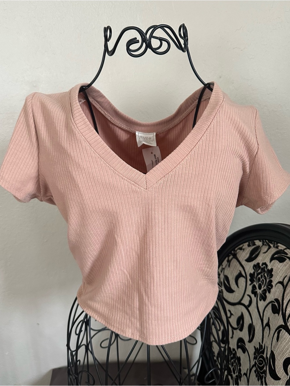 Ribbed V-Neck Crop Top - Blush Pink Nude